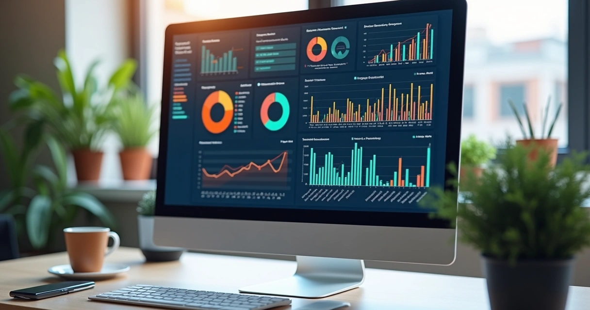 Dashboard digital detalhado com gráficos e métricas de propostas interativas na tela do computador
