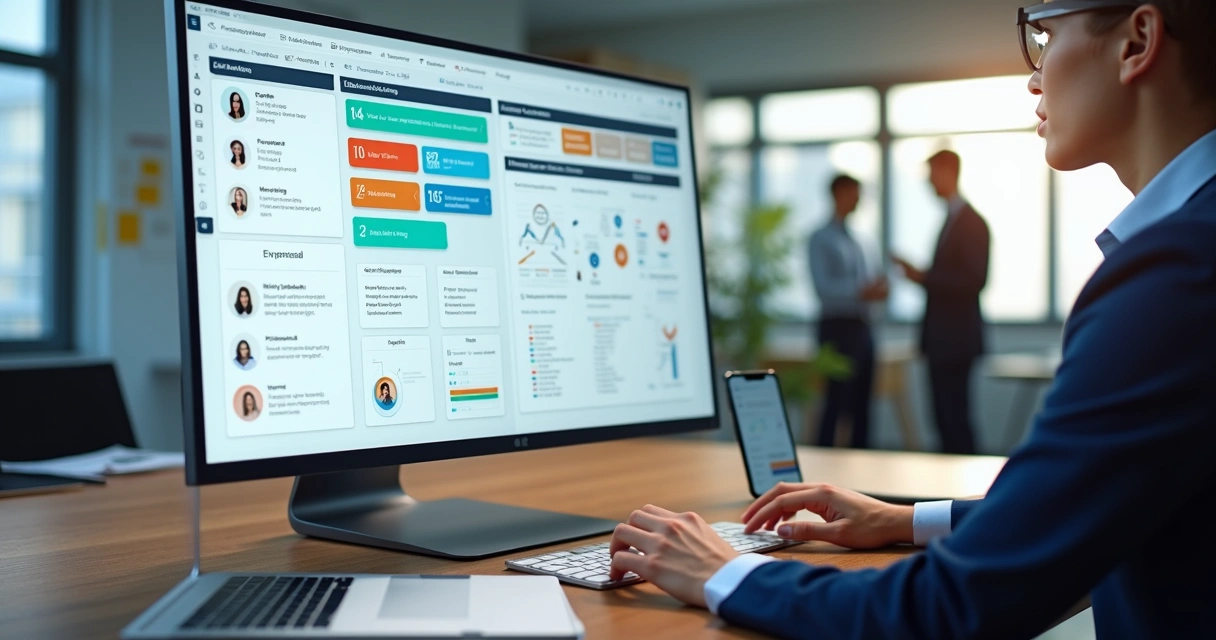 Vendedor montando proposta B2B personalizada em dashboard digital interativo
